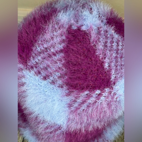 Fuzzy Plaid Bucket Hat – Purple & Baby Blue | Soft Winter Style | One Size - Picture 5 of 12